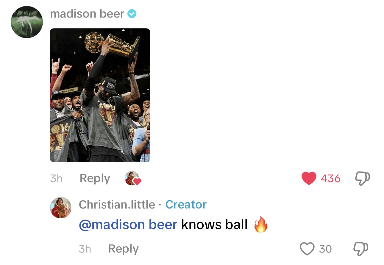 Madison Beer: A reaction in the comments